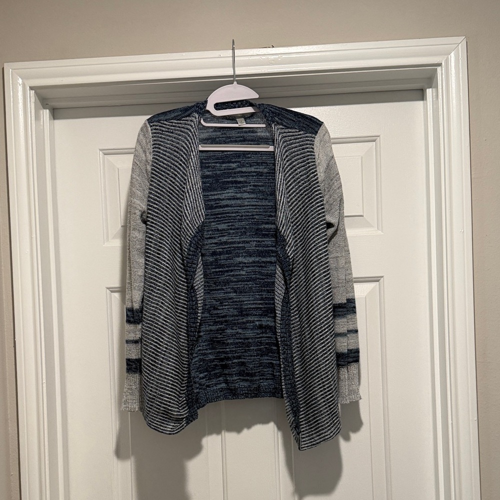 Dress Barn Gray and Blue Striped Cardigan